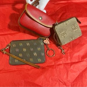 Dooney & Bourke Red and Brown Monogram Wristlet Trio